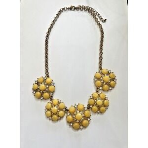 Yellow‎ Cabochon Statement Bib Necklace Rhinestone Cluster Retro Glam Coquette